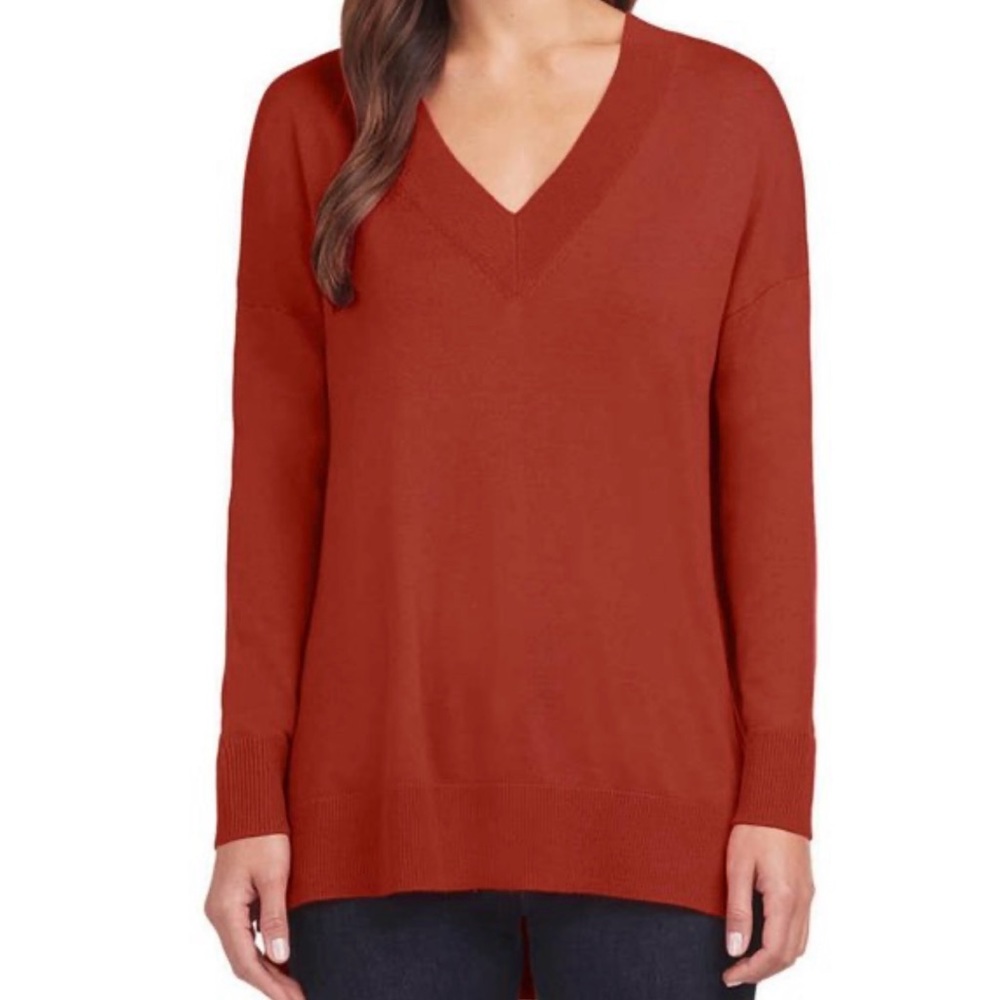 Matty Long Sleeve V Neck Sweater in Burnt Orange